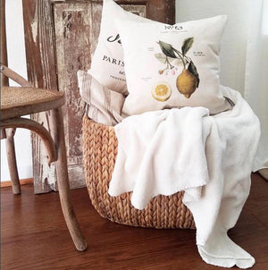 Lemon Botanical Pillow Cover - Linen and Ivory