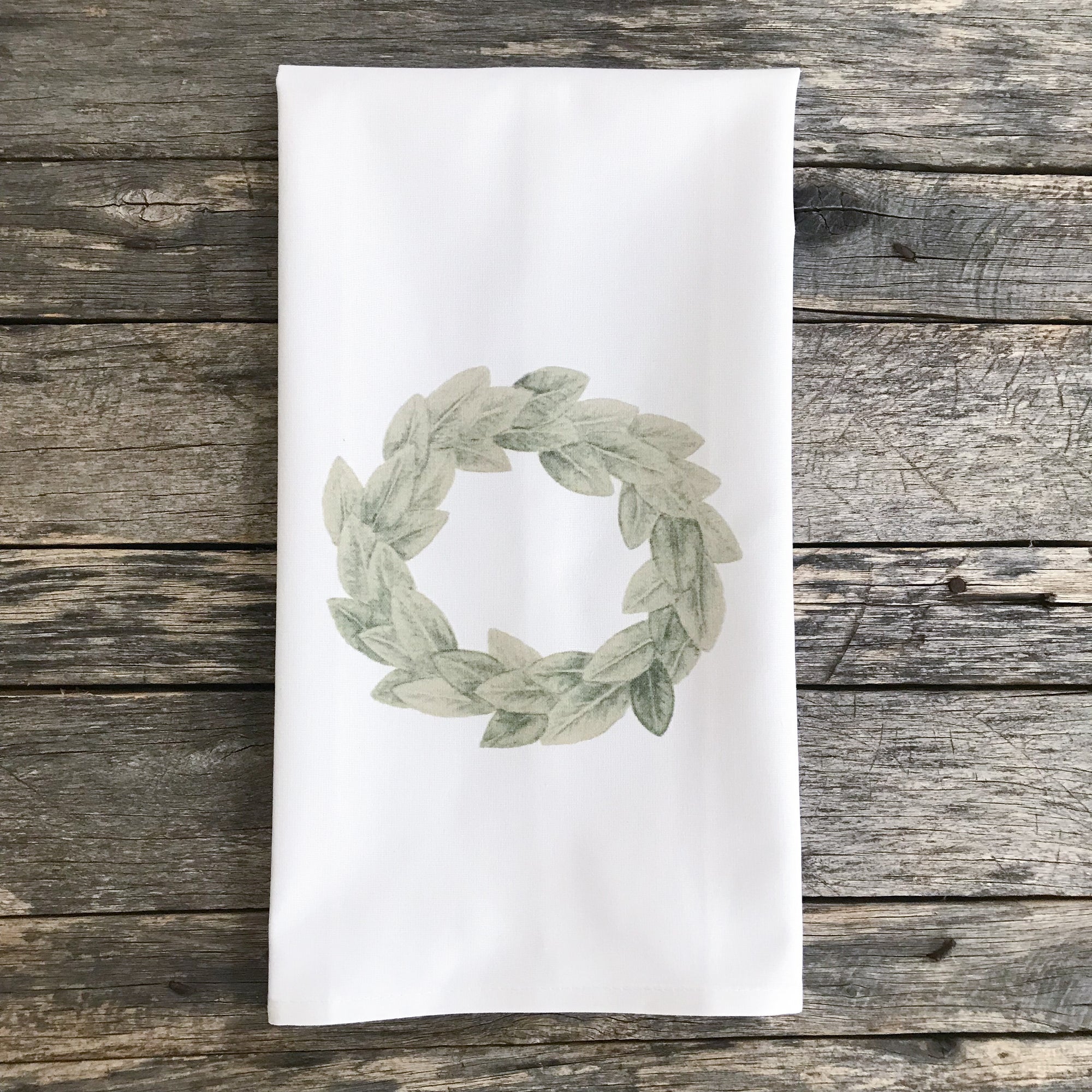 Magnolia Wreath Tea Towel - Linen and Ivory
