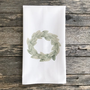 Magnolia Wreath Tea Towel - Linen and Ivory