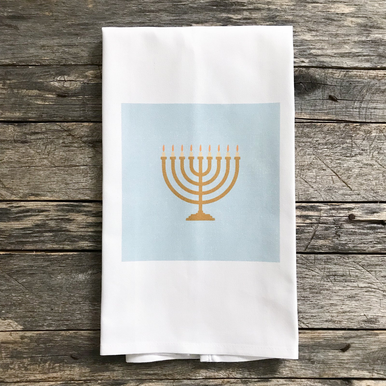 Menorah Design 2 Tea Towel - Linen and Ivory