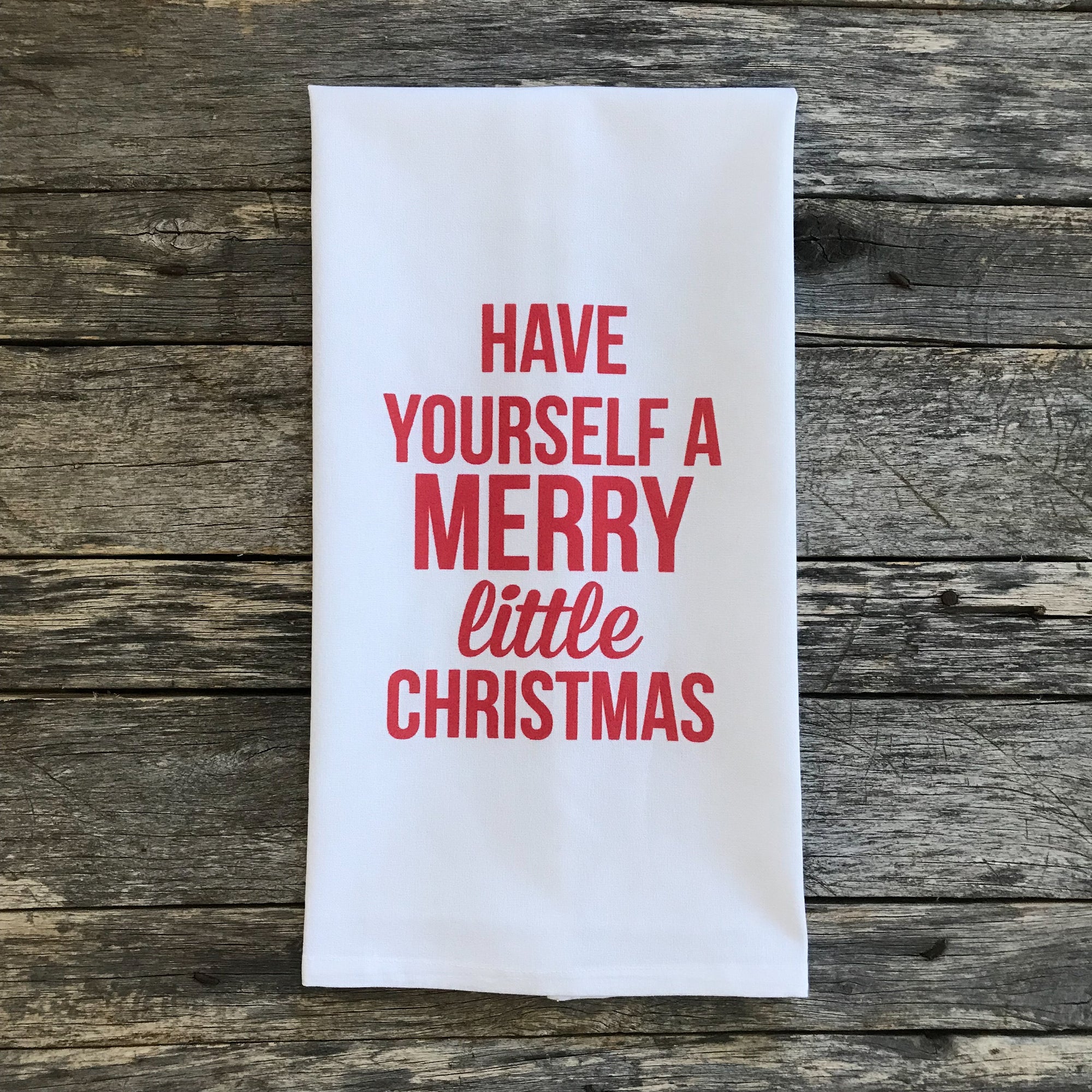 Merry Little Christmas (Red) Tea Towel - Linen and Ivory