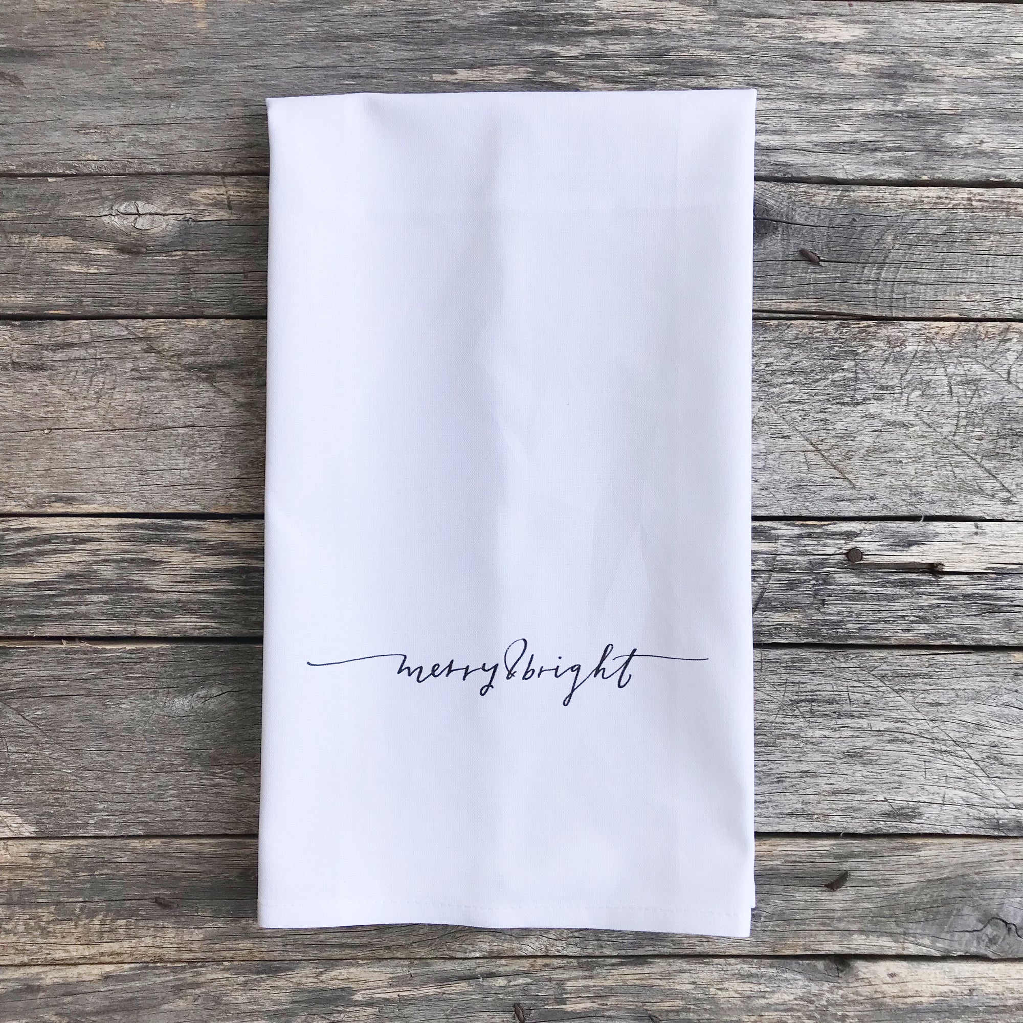 Merry & Bright Horizontal Tea Towel - Linen and Ivory