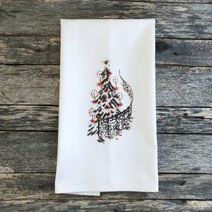 Mid Mod Christmas Tree Tea Towel - Linen and Ivory