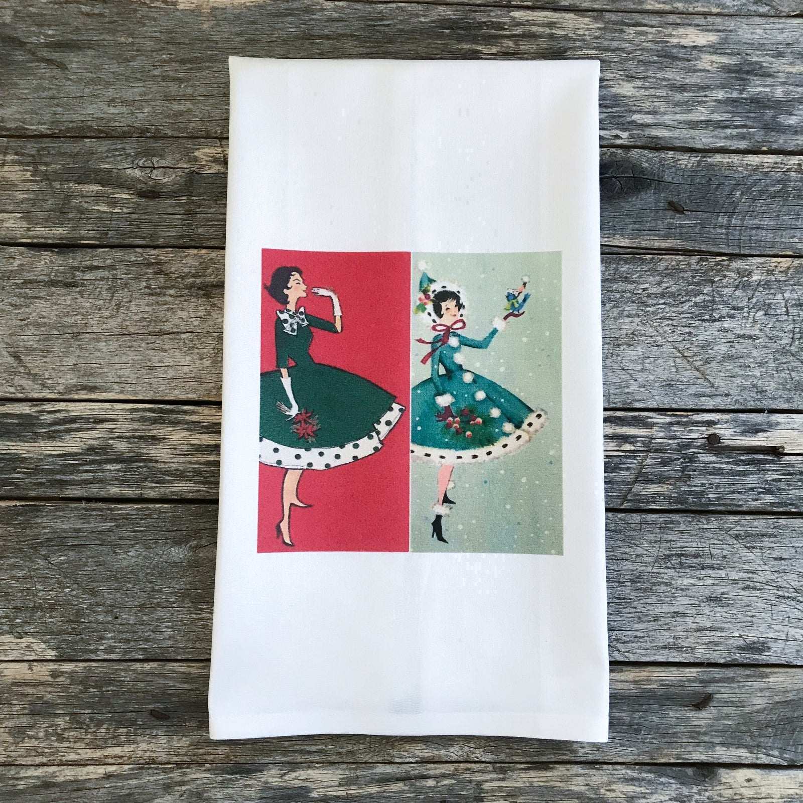 Mid Mod Ladies Tea Towel - Linen and Ivory