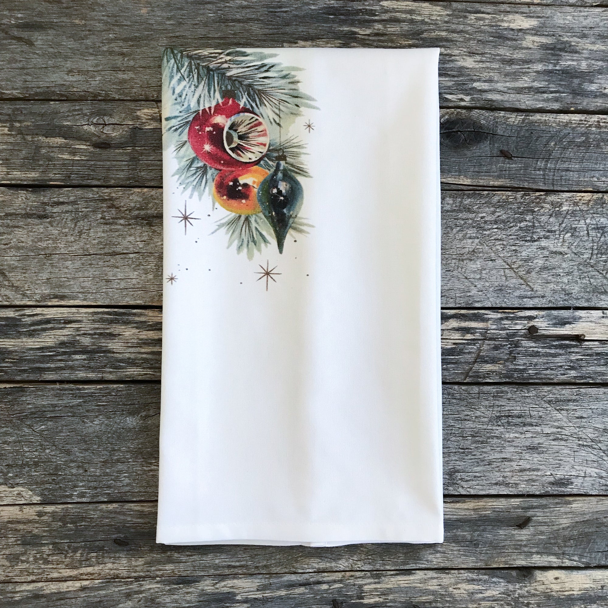 Mid Mod Ornaments Design 2 Tea Towel - Linen and Ivory
