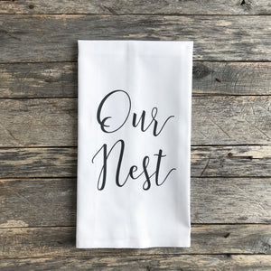 Our Nest Tea Towel (Script) - Linen and Ivory