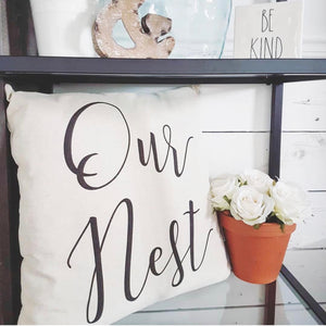 Our Nest Pillow Cover (SCRIPT) - Linen and Ivory
