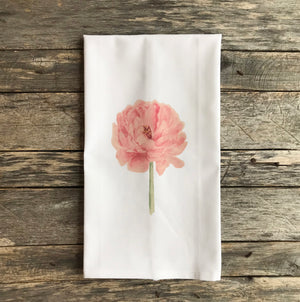 Watercolor Peony Tea Towel - Linen and Ivory