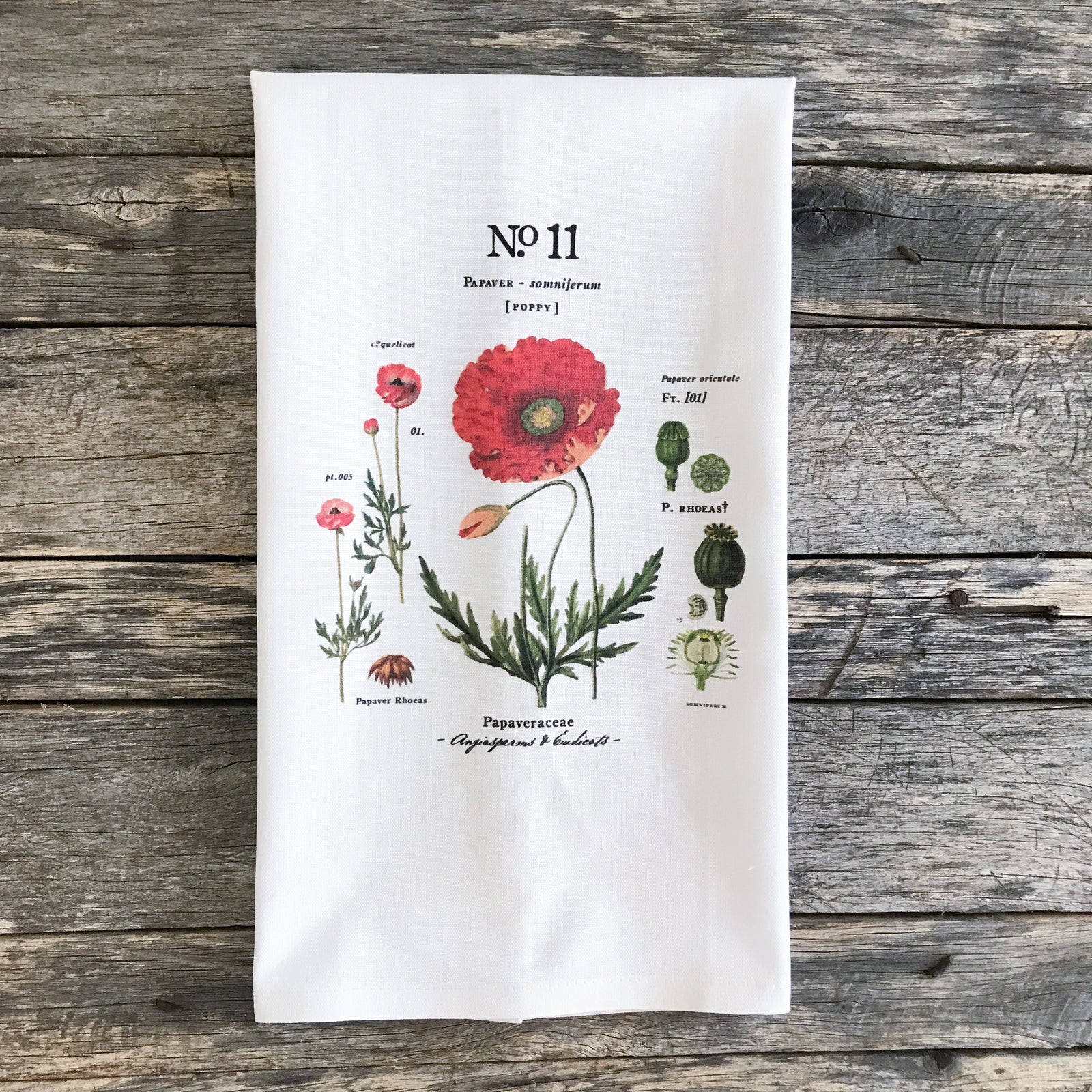 Poppy Botanical Tea Towel - Linen and Ivory