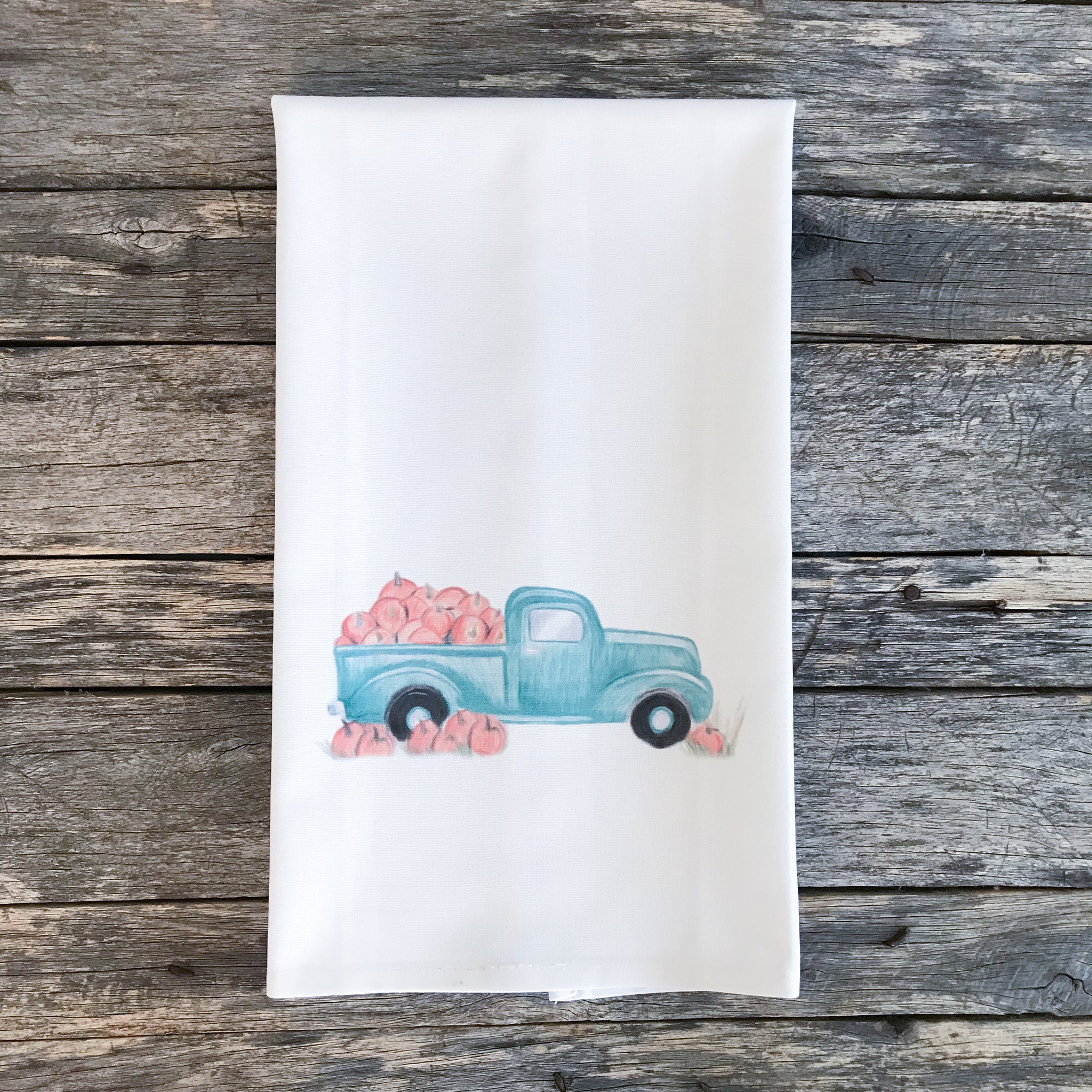 Pumpkin Truck Tea Towel (Design by Amanda Michaud) - Linen and Ivory
