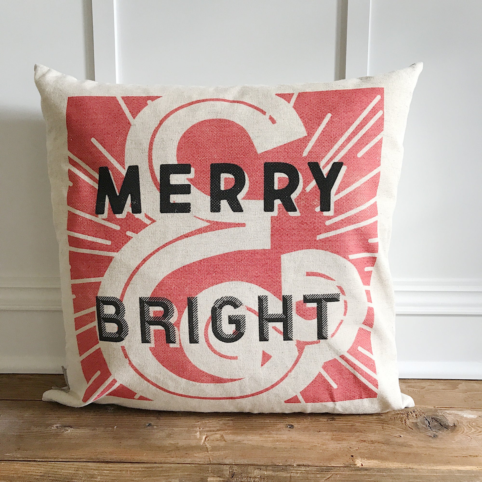 Retro Merry & Bright (Red) Pillow Cover - Linen and Ivory