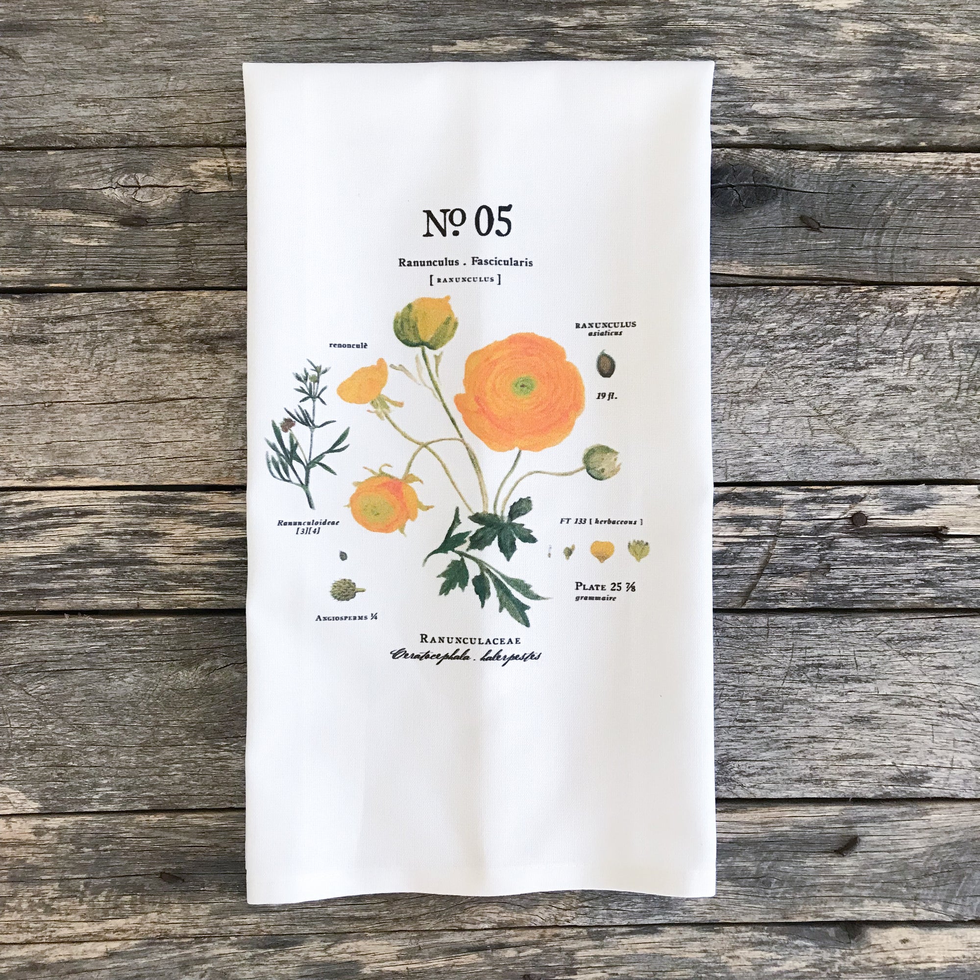 Ranunculus Botanical Tea Towel - Linen and Ivory