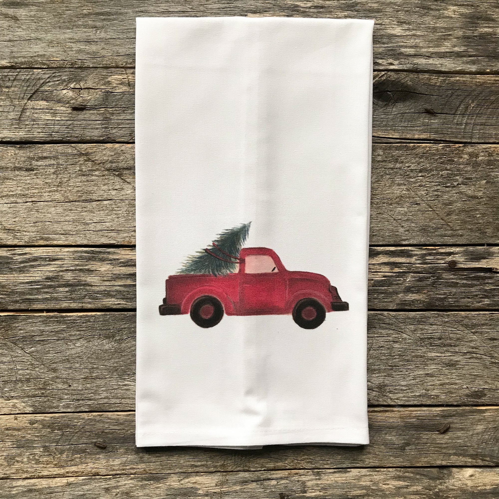 Red Truck (No Words) Tea Towel - Linen and Ivory