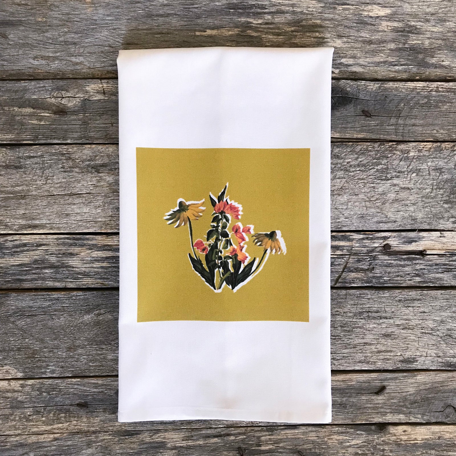 Retro Floral Tea Towel - Linen and Ivory