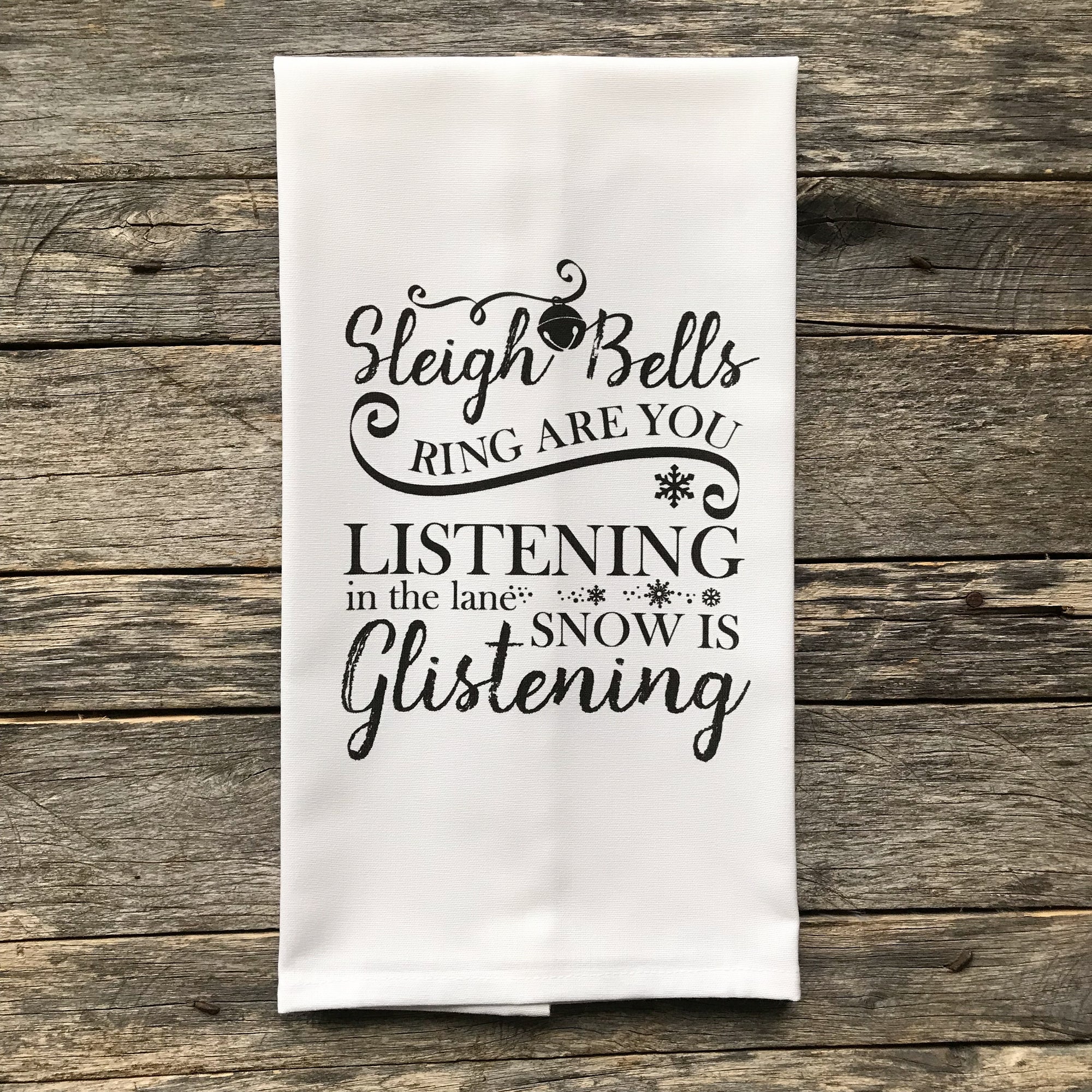 Sleigh Bells Tea Towel - Linen and Ivory