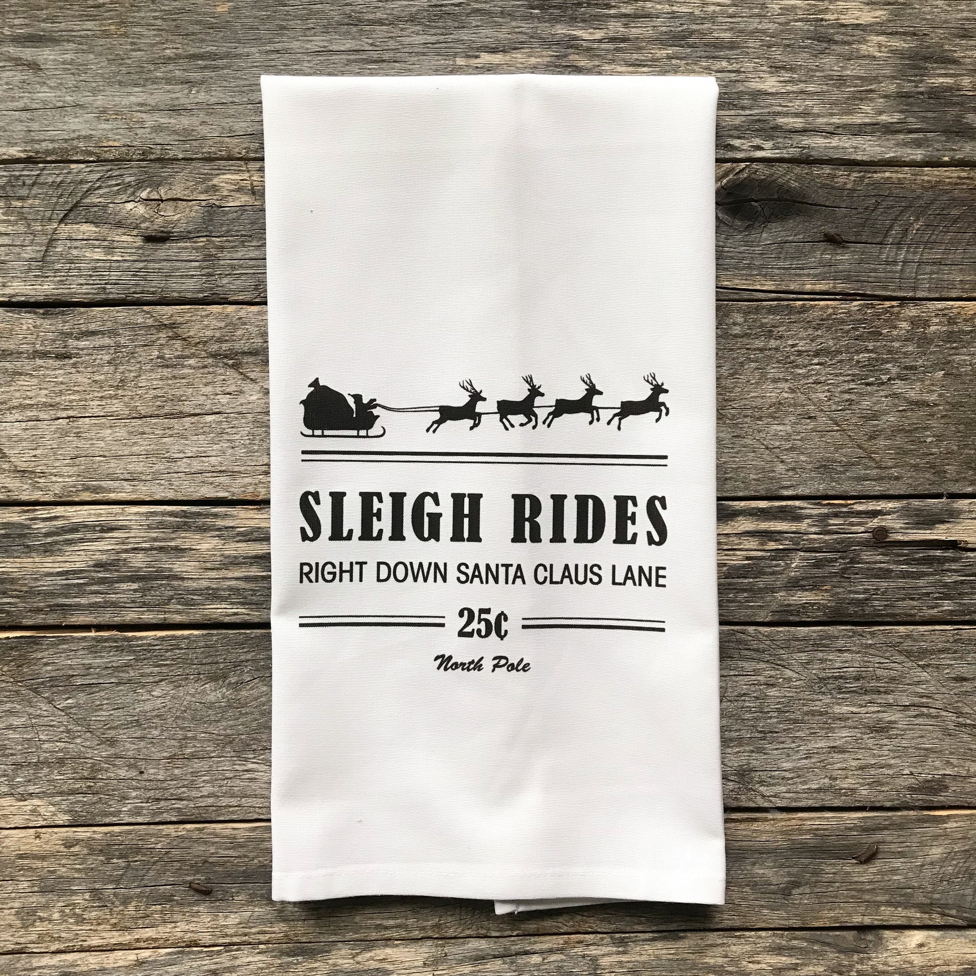 Sleigh Rides Tea Towel - Linen and Ivory