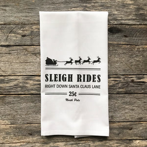 Sleigh Rides Tea Towel - Linen and Ivory