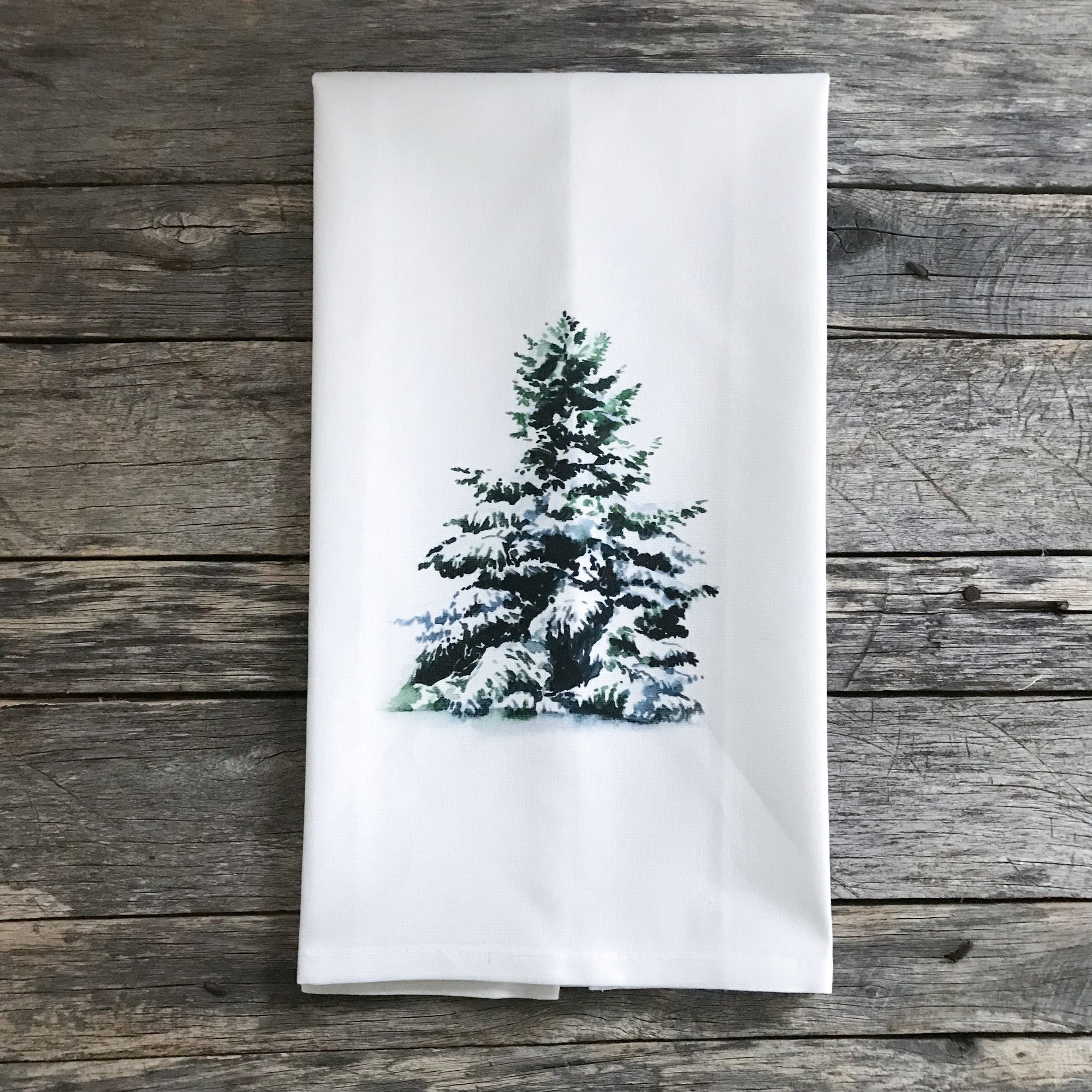 Snowy Evergreen Tea Towel - Linen and Ivory