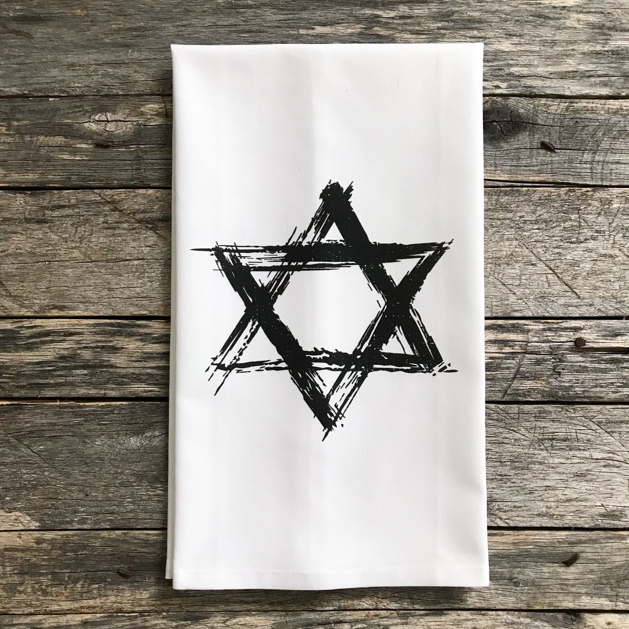 Star of David Single Tea Towel - Linen and Ivory