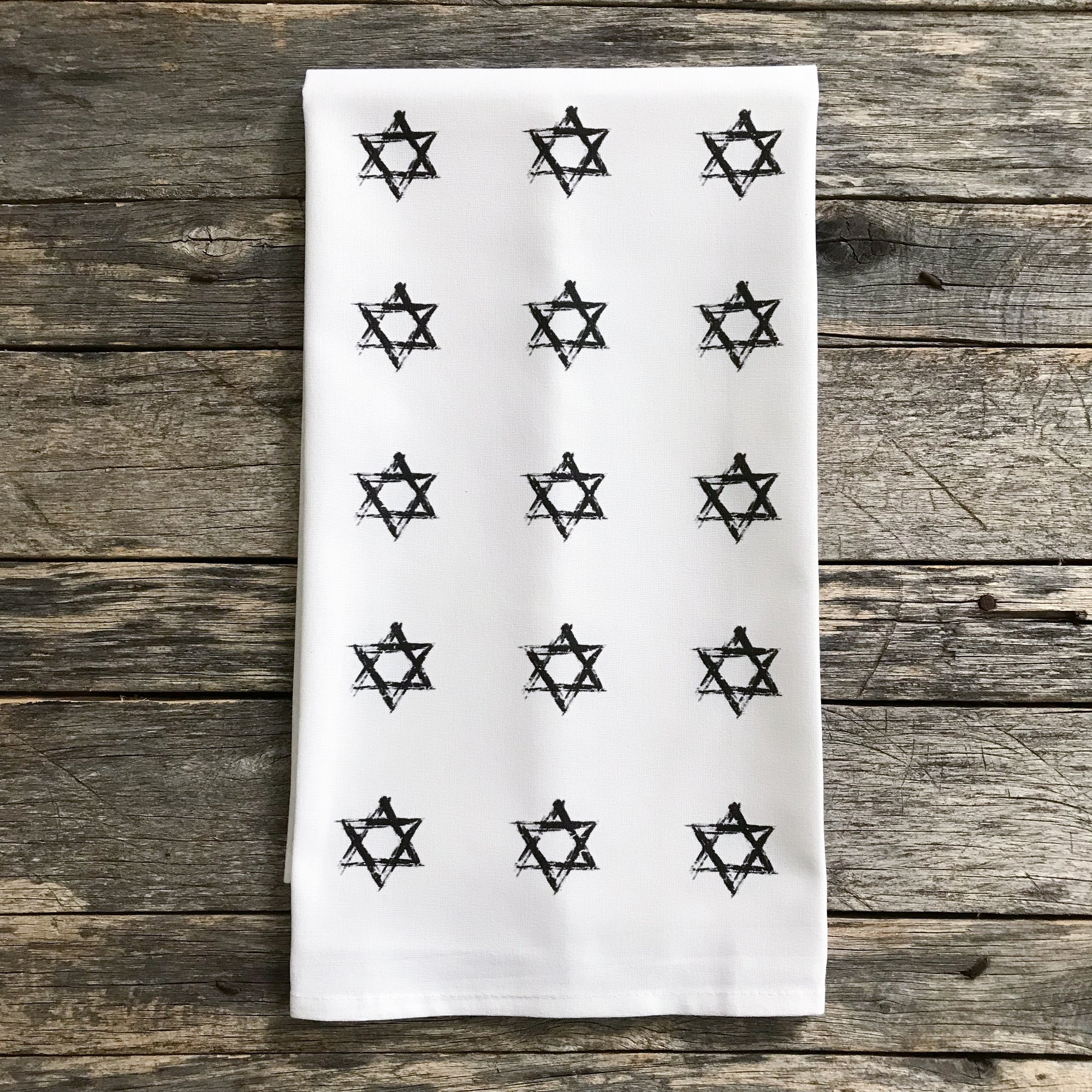 Star of David Stamp Tea Towel - Linen and Ivory