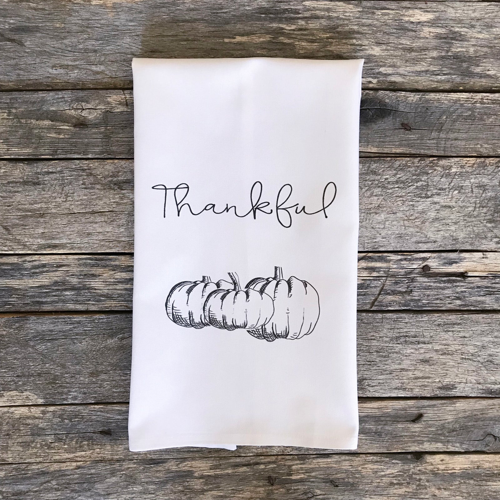 Thankful Pumpkins Tea Towel - Linen and Ivory