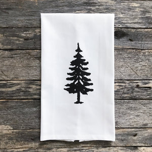Tree Design 1 Tea Towel - Linen and Ivory