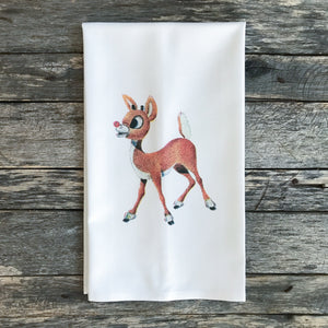 Vintage Rudolph Tea Towel - Linen and Ivory