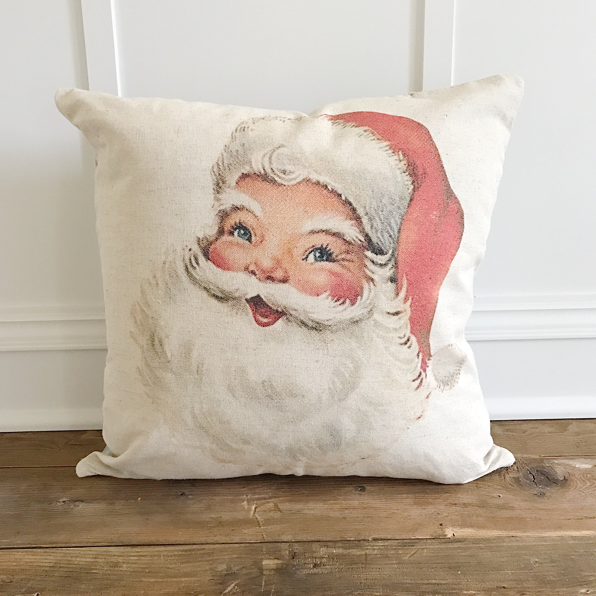 Vintage Santa Pillow Cover - Linen and Ivory