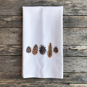 Watercolor Pinecones Tea Towel - Linen and Ivory