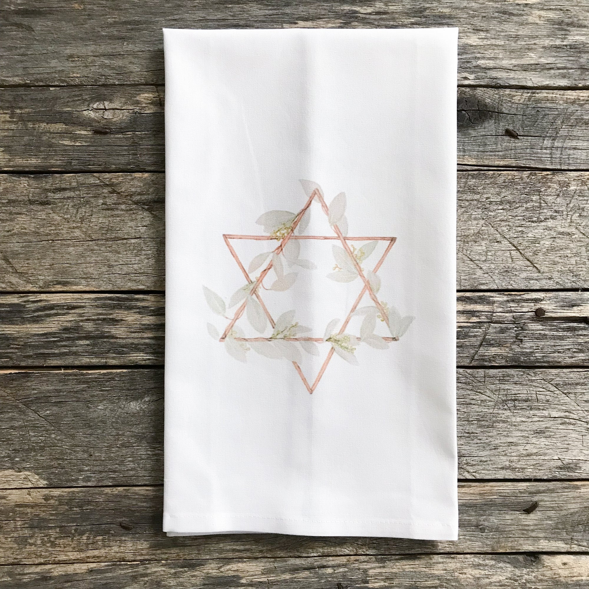 Watercolor Star of David Tea Towel - Linen and Ivory