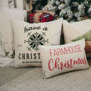 Scandanavian Holly Jolly Pillow Cover (Black) - Linen and Ivory