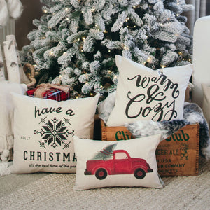 Red Truck No Words Pillow Cover - Linen and Ivory