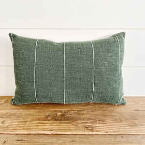 "Truett" Green Linen Pillow Cover - Linen and Ivory