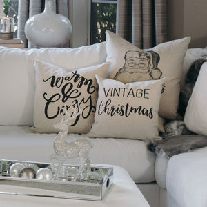 Vintage Christmas Pillow Cover (Black) - Linen and Ivory