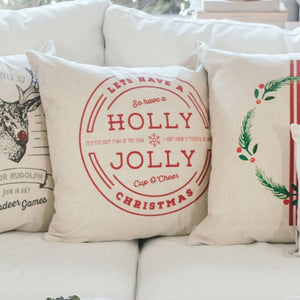 Holly Jolly Pillow Cover (Red) - Linen and Ivory