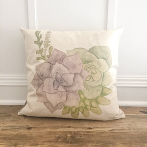 Group of Succulents Cactus Pillow Cover - Linen and Ivory