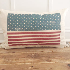 American Flag Pillow Cover - Linen and Ivory