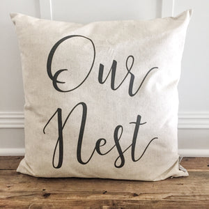 Our Nest Pillow Cover (SCRIPT) - Linen and Ivory