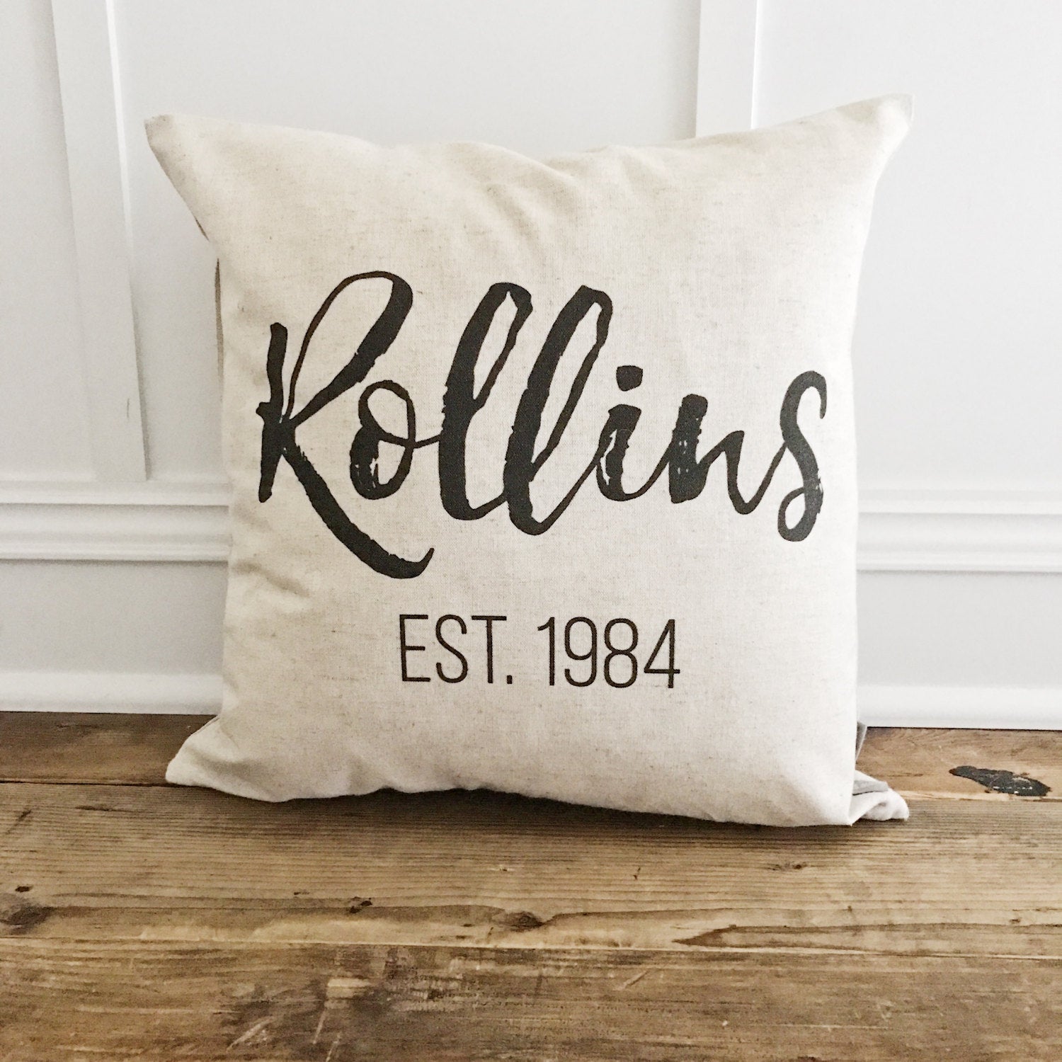 Custom Name & Est. Date Pillow Cover - Linen and Ivory