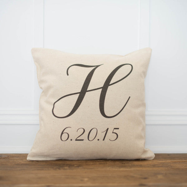 Monogram & Date Pillow Cover - Linen and Ivory