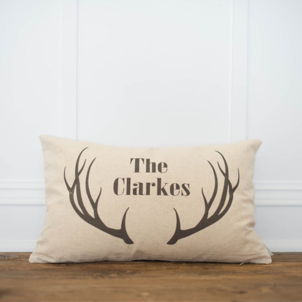 Antler Name Pillow Cover - Linen and Ivory