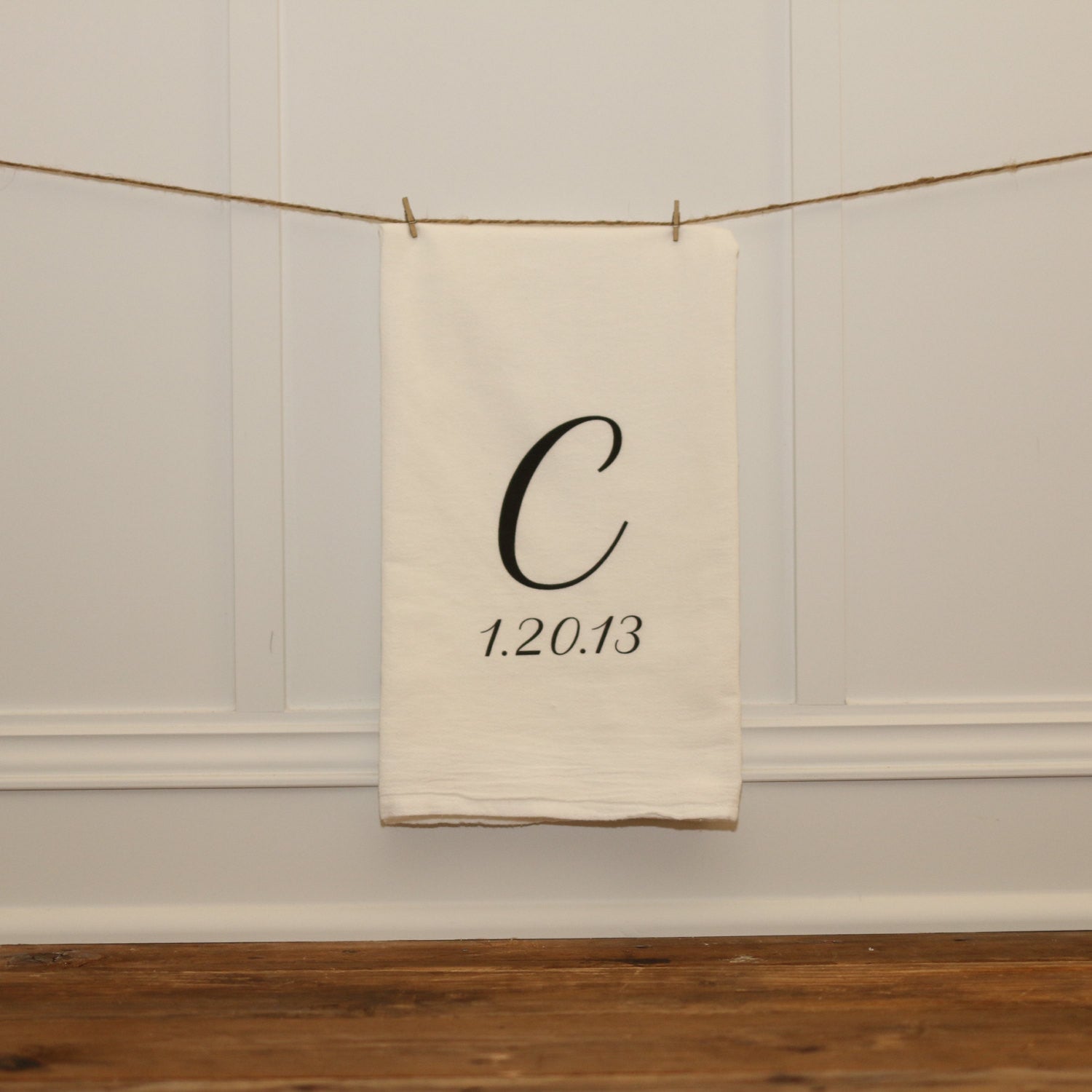 Custom Monogram Tea Towel - Linen and Ivory