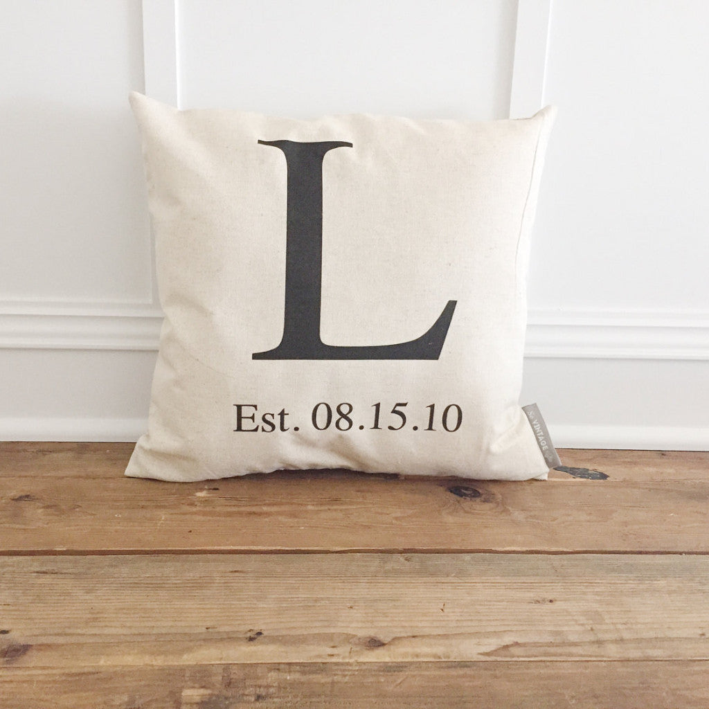 Monogram & Date Pillow Cover - Linen and Ivory