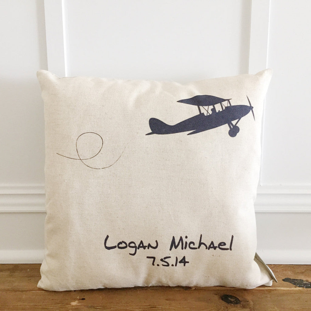 Custom Vintage Plane Pillow Cover - Linen and Ivory