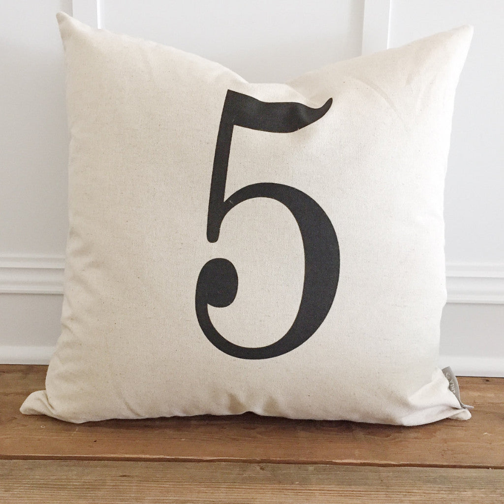 Typography Custom Number Pillow Cover - Linen and Ivory