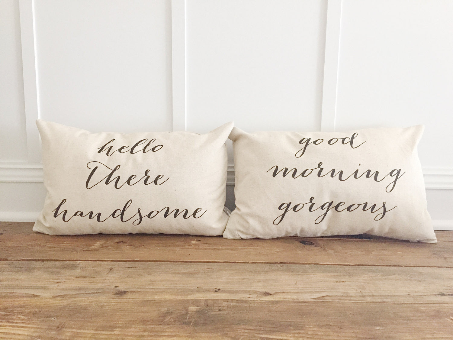 Hello There Handsome- Good Morning Gorgeous Pillow Cover (Set of 2) - Linen and Ivory