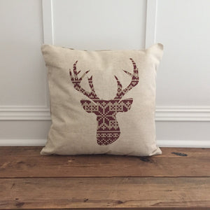 Fair Isle Stag Pillow Cover - Linen and Ivory