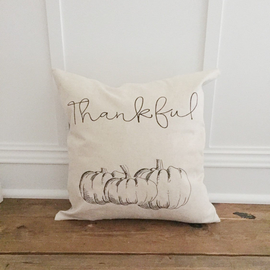 Thankful Pumpkin Pillow Cover - Linen and Ivory