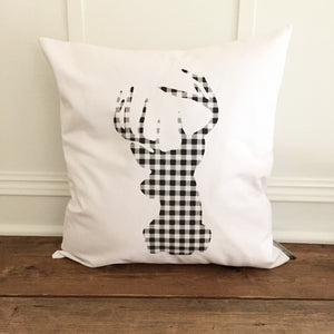 Buffalo Plaid Stag Pillow Cover (Black) - Linen and Ivory