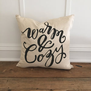 Warm & Cozy Calligraphy Pillow Cover - Linen and Ivory